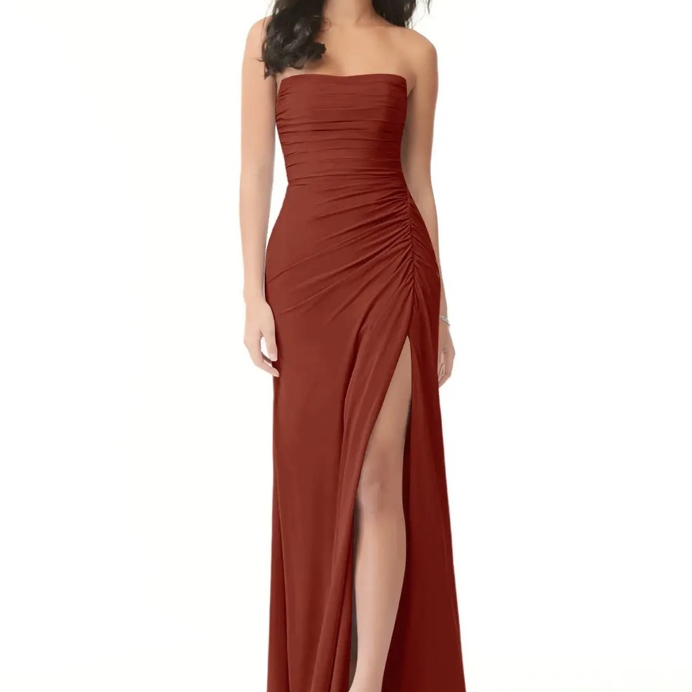 Elegant Strapless Rust Evening Gown